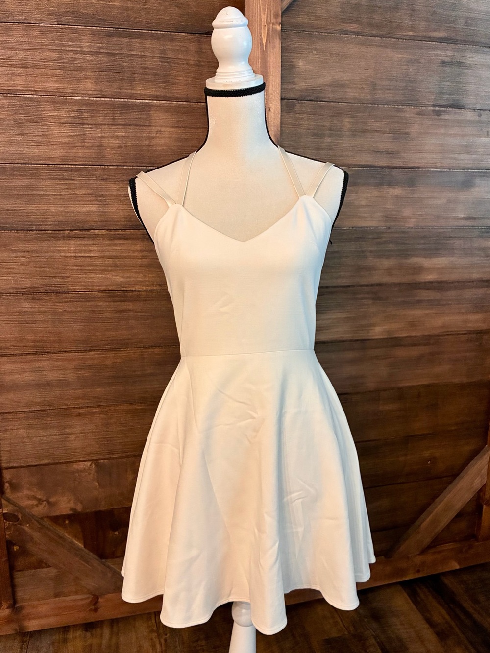 French Connection Cream V‑Neck Fit-and-Flare Mini Dress